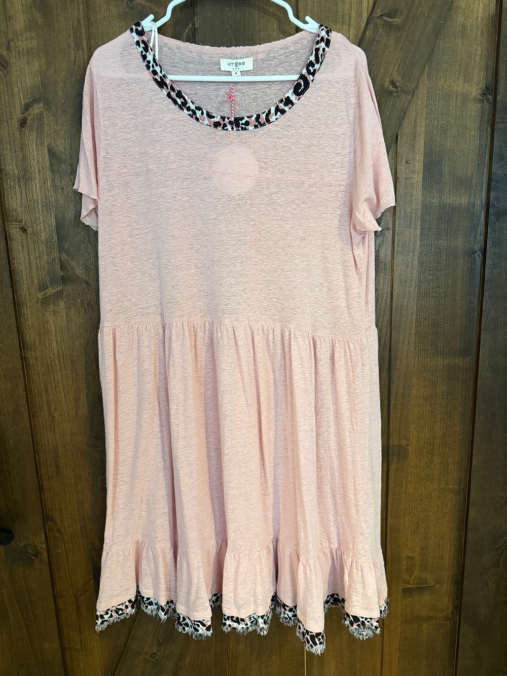 Umgee Light Pink Dress with Leopard Trim